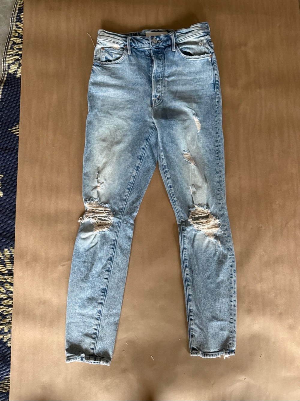 MOTHER Light Blue Ripped Skinny Jeans